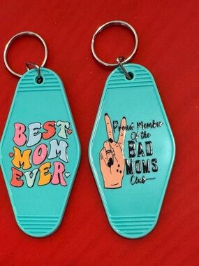 Aqua 'Best Mom Ever' & 'Bad Moms Club' Keychain Set